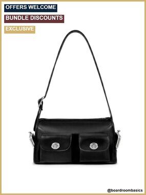 Faux Leather Turn Lock Shoulder Bag Multi-Pocket Kiss Lock Crossbody Purse